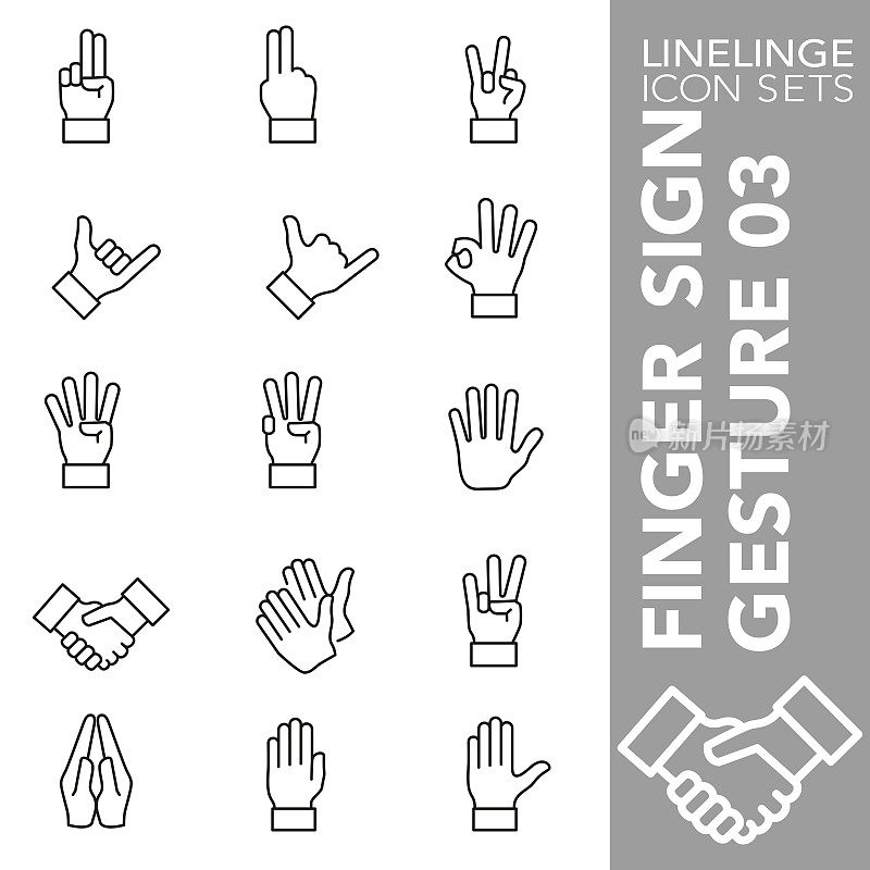 Thin line icon set of Finger Sign and Finger Gesture 03